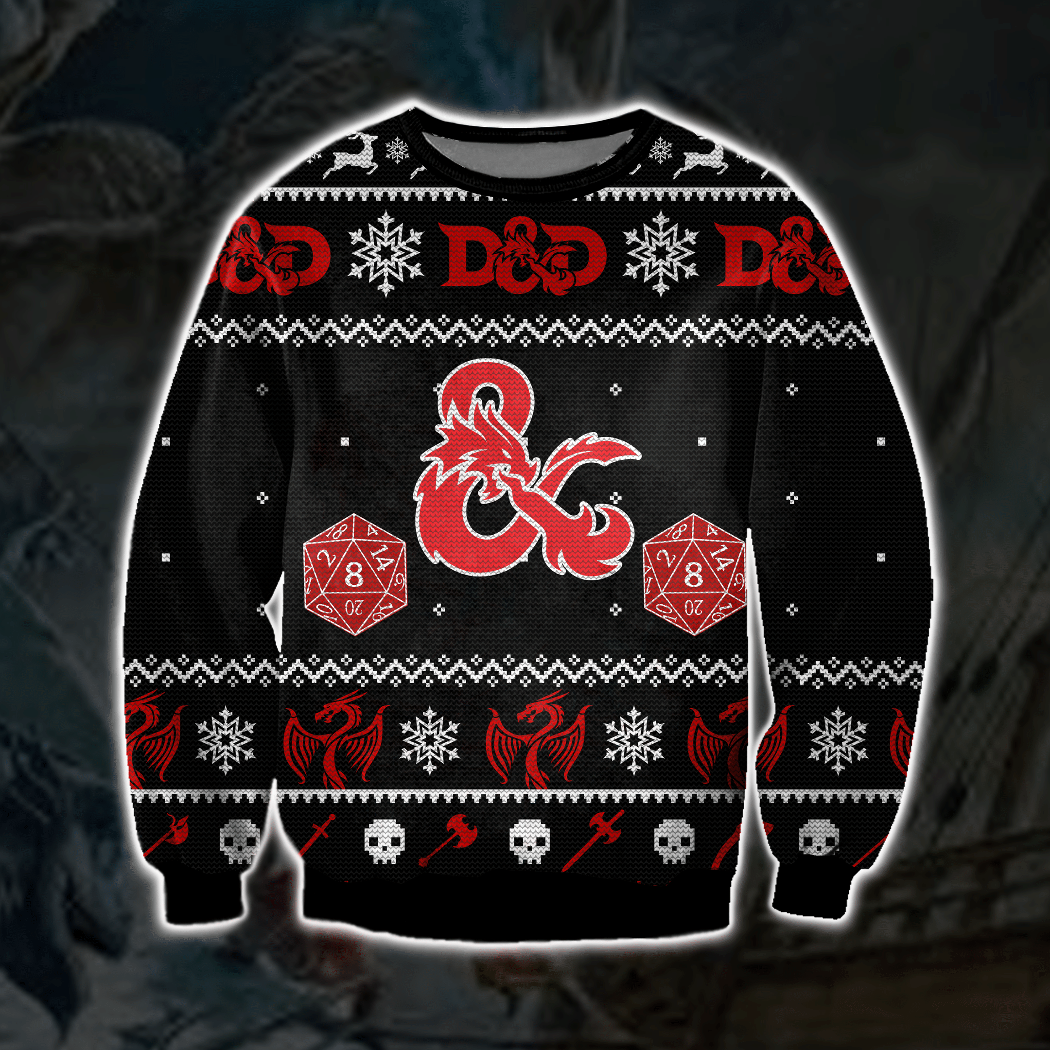 Dungeons & Dragons 3D Print Ugly Christmas Sweater Adult 3D Funny Matching for family