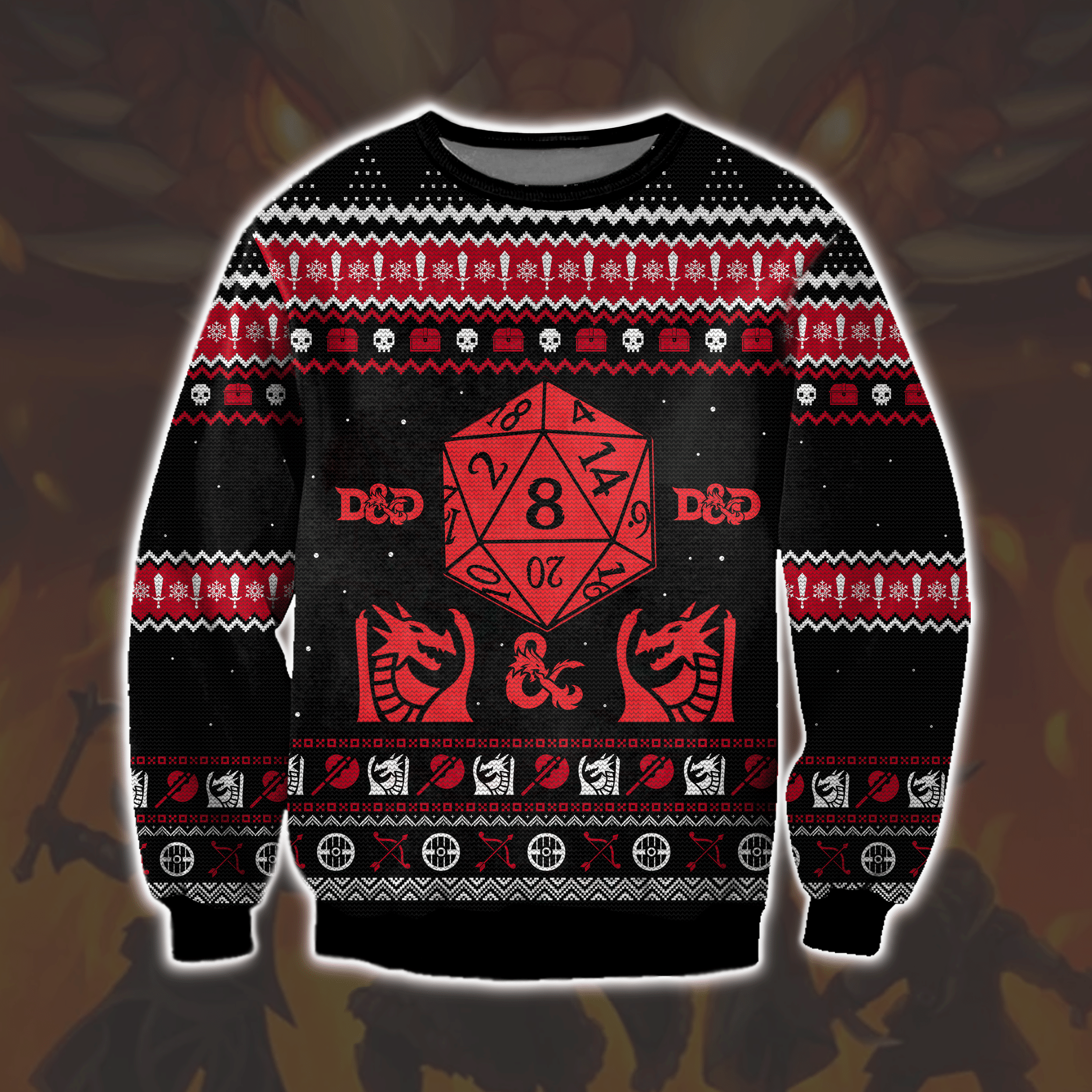 Dungeons & Dragons 3D Print Ugly Christmas Sweater Adult 3D Funny Matching for family