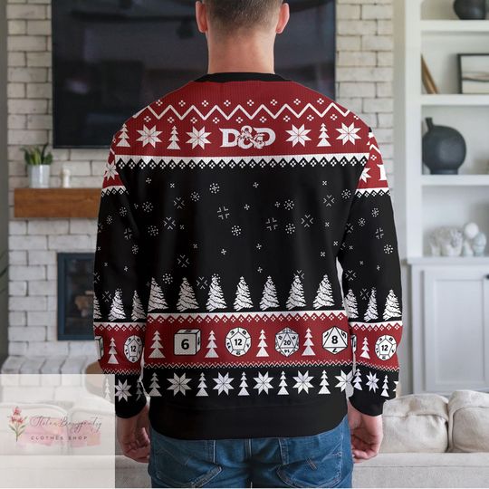 Dungeons and Dragons Christmas Ugly Sweater, Cat DND Dice Game Sweatshirt - Image 10