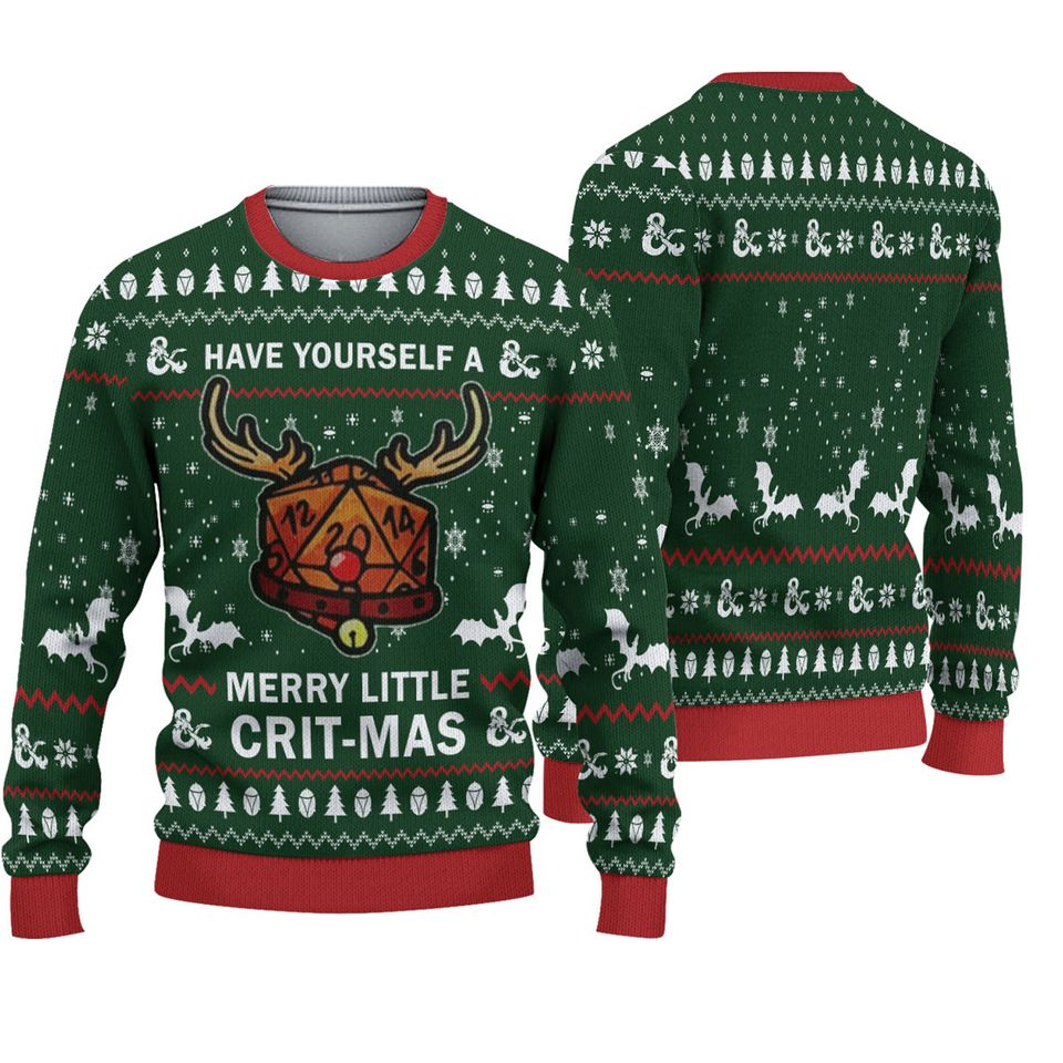 Dungeons and Dragons Ugly Christmas Sweater, Have Yourself a Merry Little Crit Mas Christmas 3D