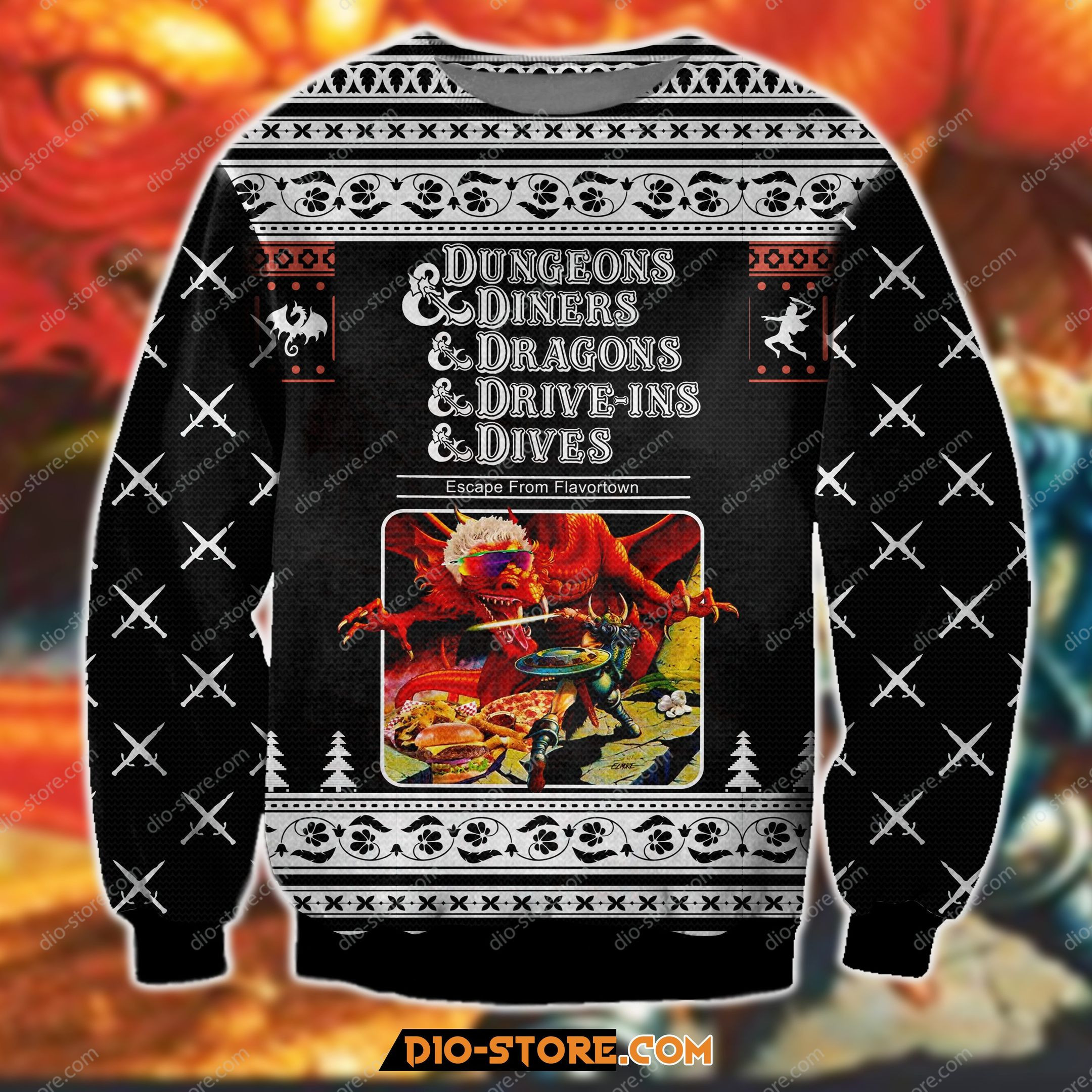 Dungeons Diners Dragons Drive-Ins Dives For Unisex Ugly Christmas Sweater Adult 3D Funny Matching for family