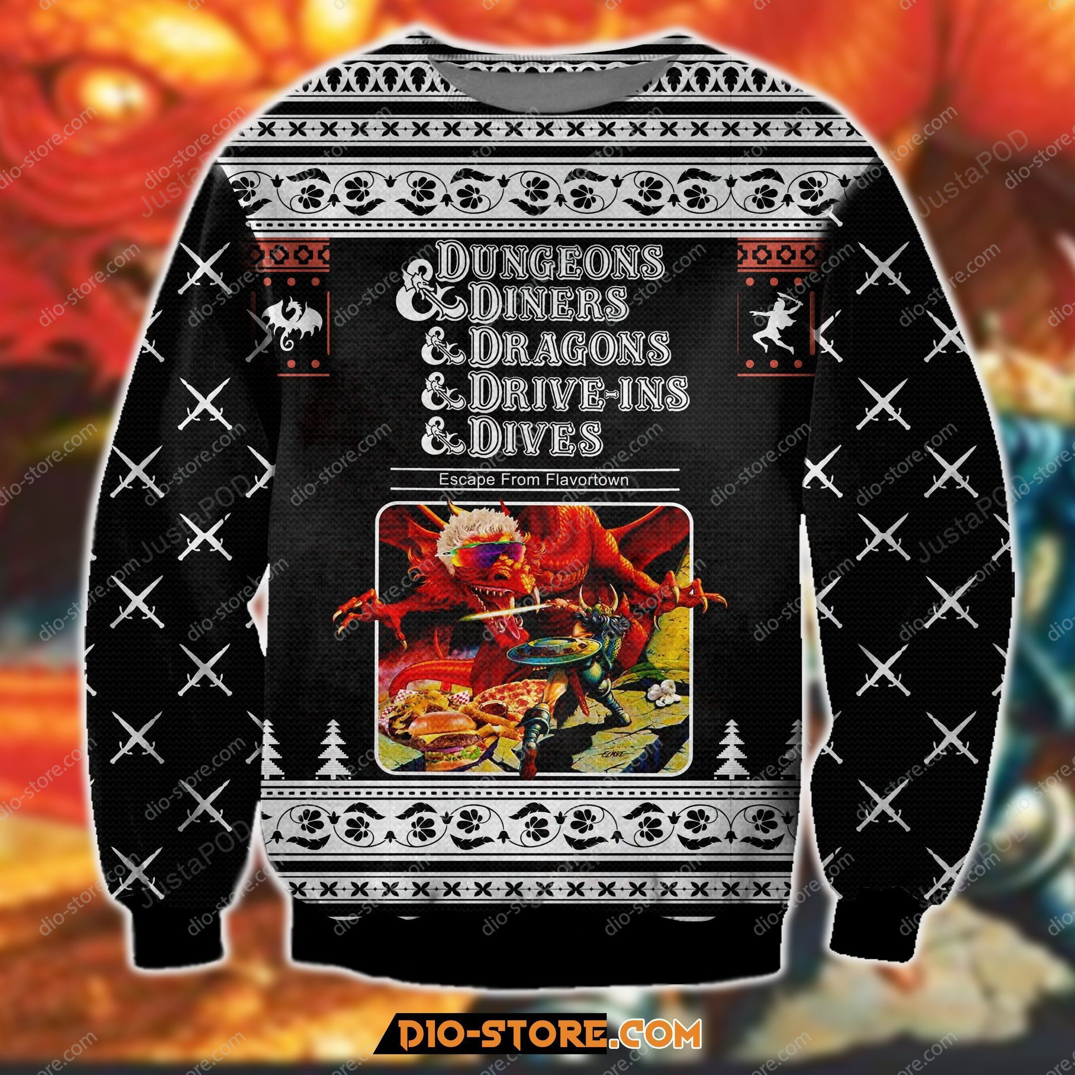 Dungeons Diners Dragons Ugly Christmas Sweater Adult 3D Funny Matching for family
