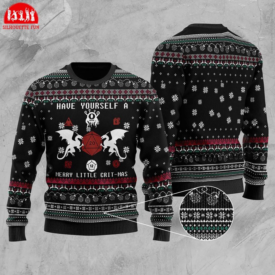 Dungeons Dragons Christmas Sweater, D and D Have Yourself A Merry Little Critmas