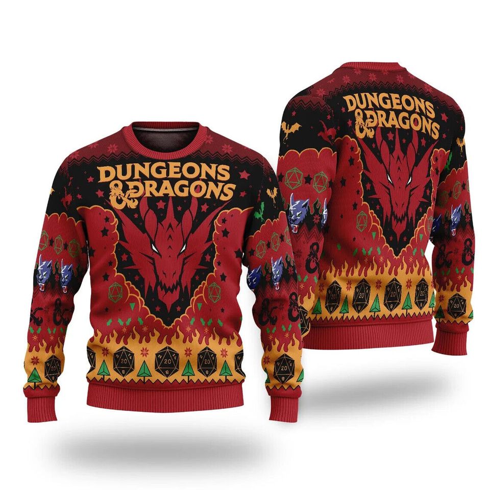Dungeons, Dragons Seven Dice A-Rolling Ugly Christmas Sweater