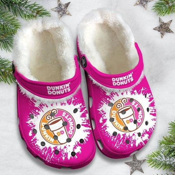 Dunkin's Donut Crocs Crocband Fleece Lined Clogs Shoes Comfortable For Men Women and Kids In Winter