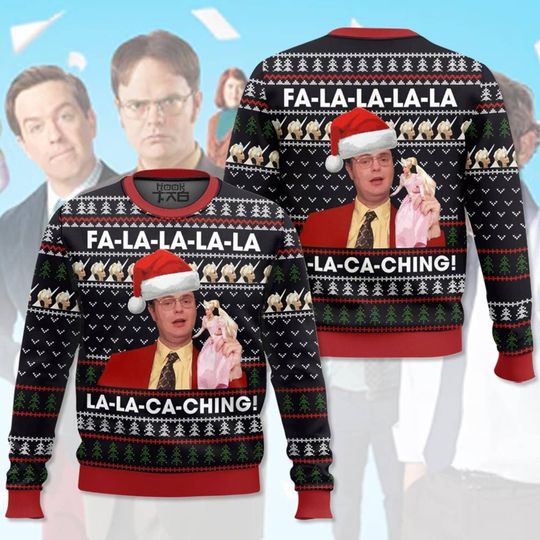 Dw Schrute The Office FA La La-Ca-Ching Christmas Ugly Sweater, The Office TV Show - Image 5