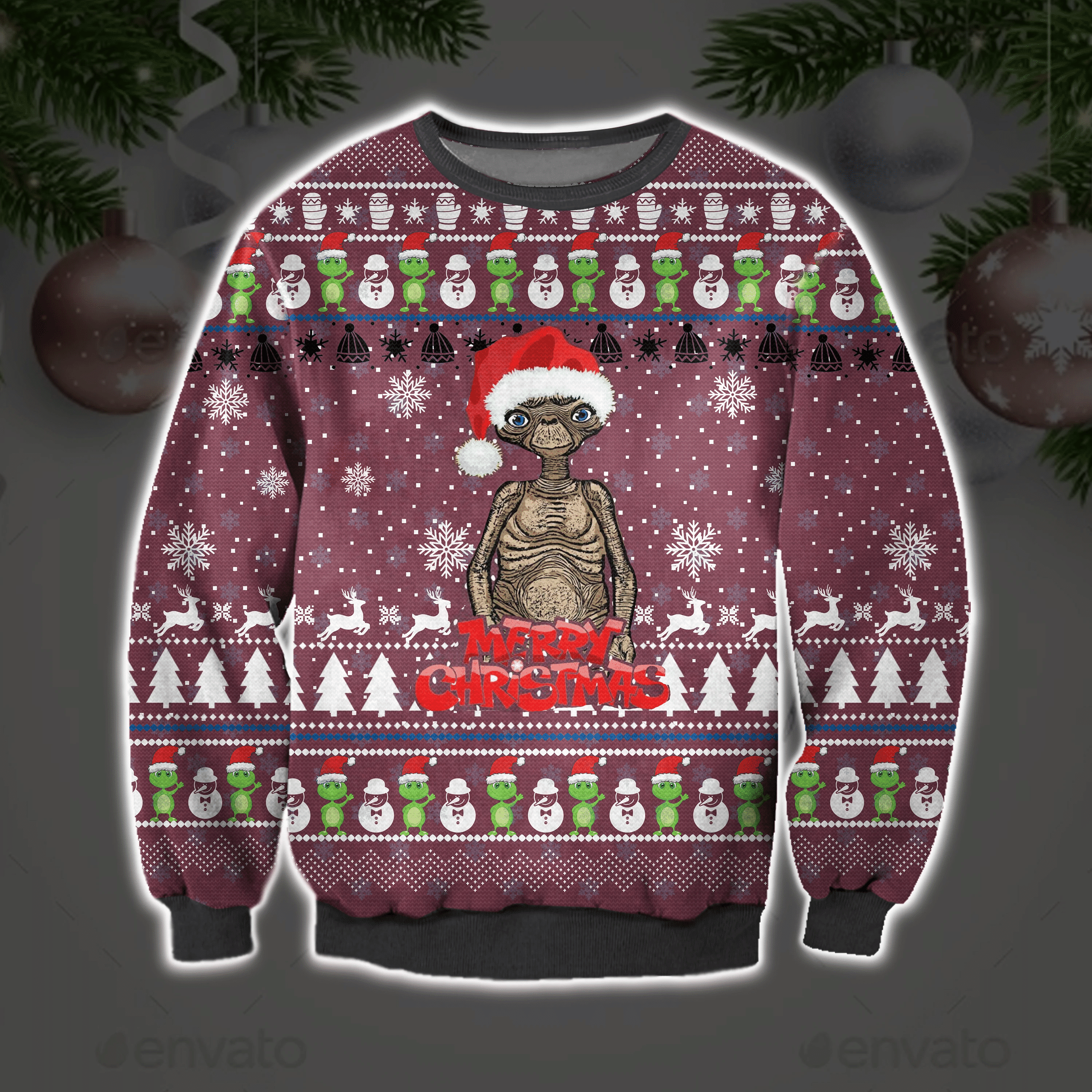 E.T. The Extra-Terrestrial Ugly Christmas Sweater Adult 3D Funny Matching for family