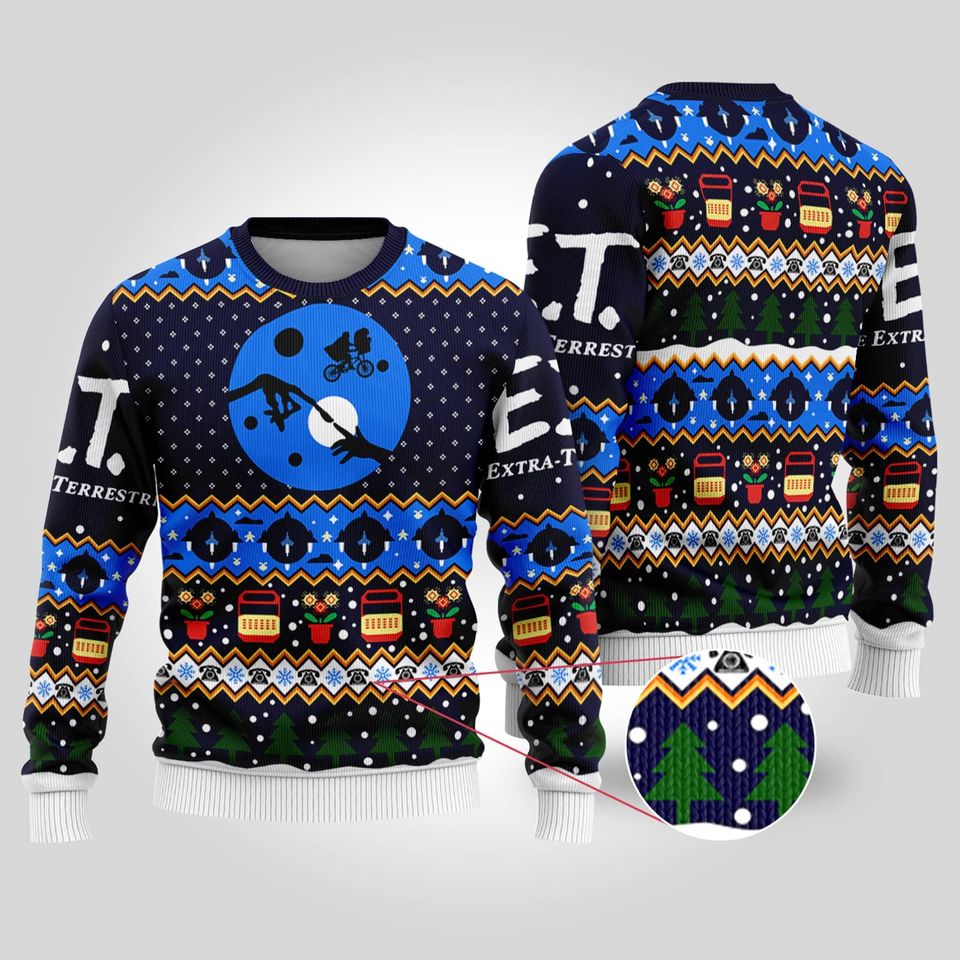e.t. the extra terrestrial ugly christmas sweater, e t alien extra terrestrial christmas sweater
