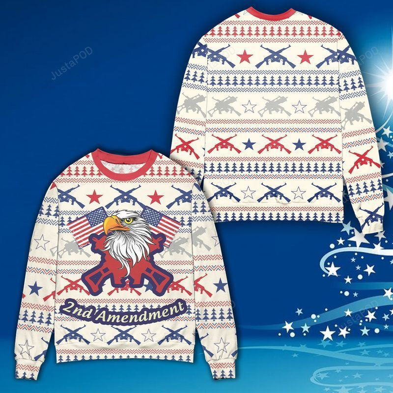 Eagle And Usa Flag 2Nd Amendment Ugly Christmas Sweater Adult 3D Funny Matching for family