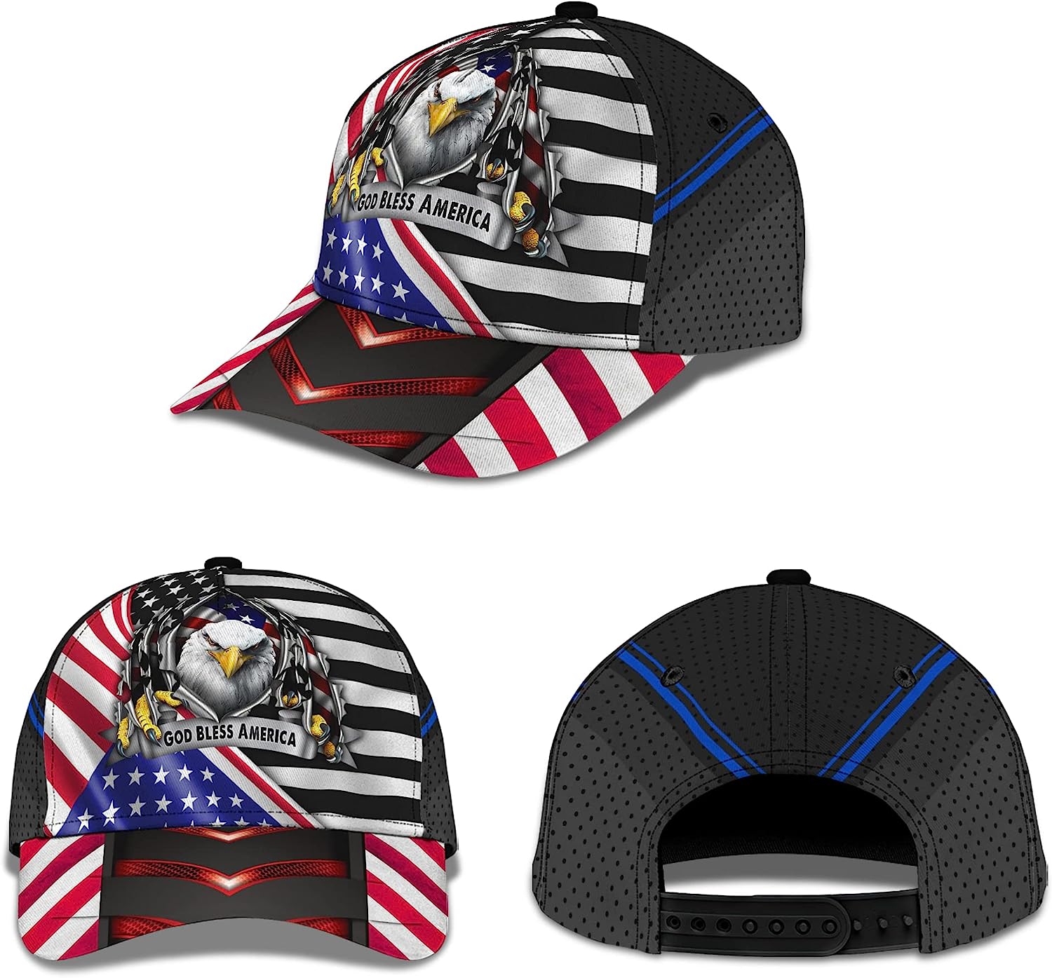Eagle God Bless America All Over Print Baseball Cap - Christian Hats For Men Women Trucker Hats Custom Hats Gifts For Men & Women