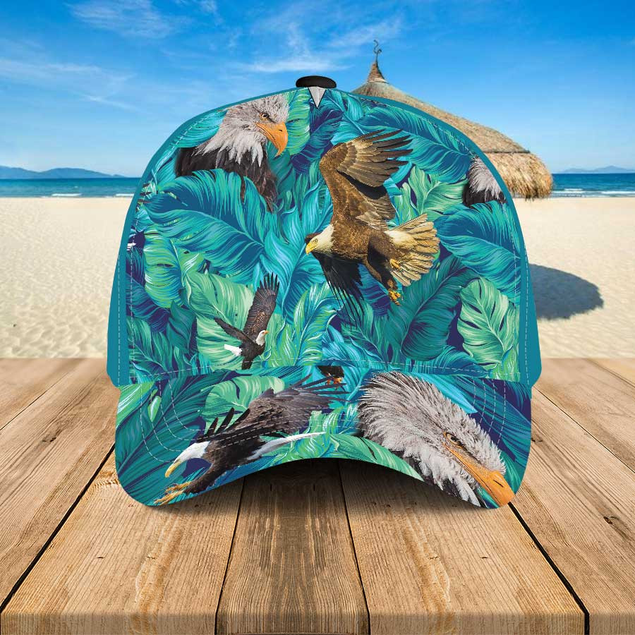 Eagle Lovers Gift Hawaiian Summer Hat, Eagle Aloha Flowers Pattern Baseball Cap for Dad Trucker Hats Custom Hats Gifts For Men & Women
