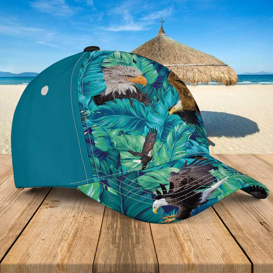 Eagle Lovers Gift Hawaiian Summer Hat, Eagle Aloha Flowers Pattern Baseball Cap for Dad Trucker Hats Custom Hats Gifts For Men & Women