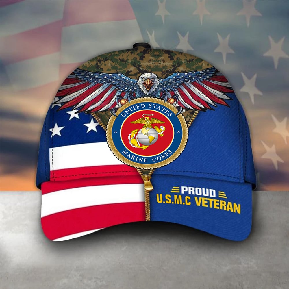 Eagle Proud U.S.M.C Veteran Hat US Marine Corps Soldier Hat Patriotic Gifts For Veterans Trucker Hats Custom Hats Gifts For Men & Women