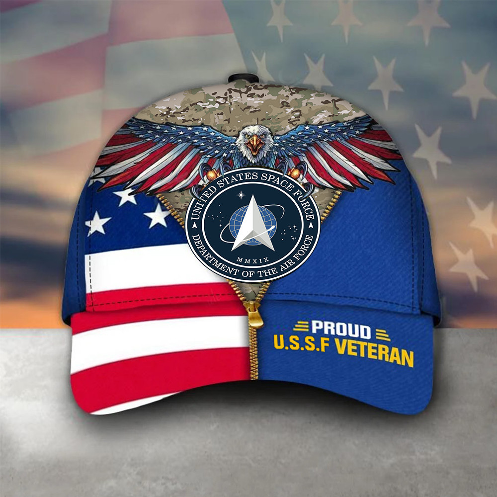 Eagle Proud U.S.S.F Veteran Hat Camo USA Flag US Space Force Logo Hat Veterans Day Gifts Trucker Hats Custom Hats Gifts For Men & Women