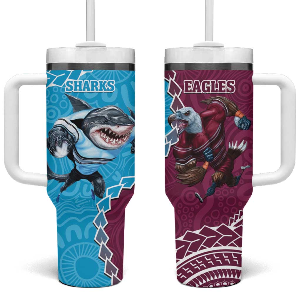 Eagles And Sharks Rugby Aboriginal Mix Polynesian Pattern Custom Stanley Cup 40 oz 30 oz Tumbler With HandleTVC2301321 - Image 2