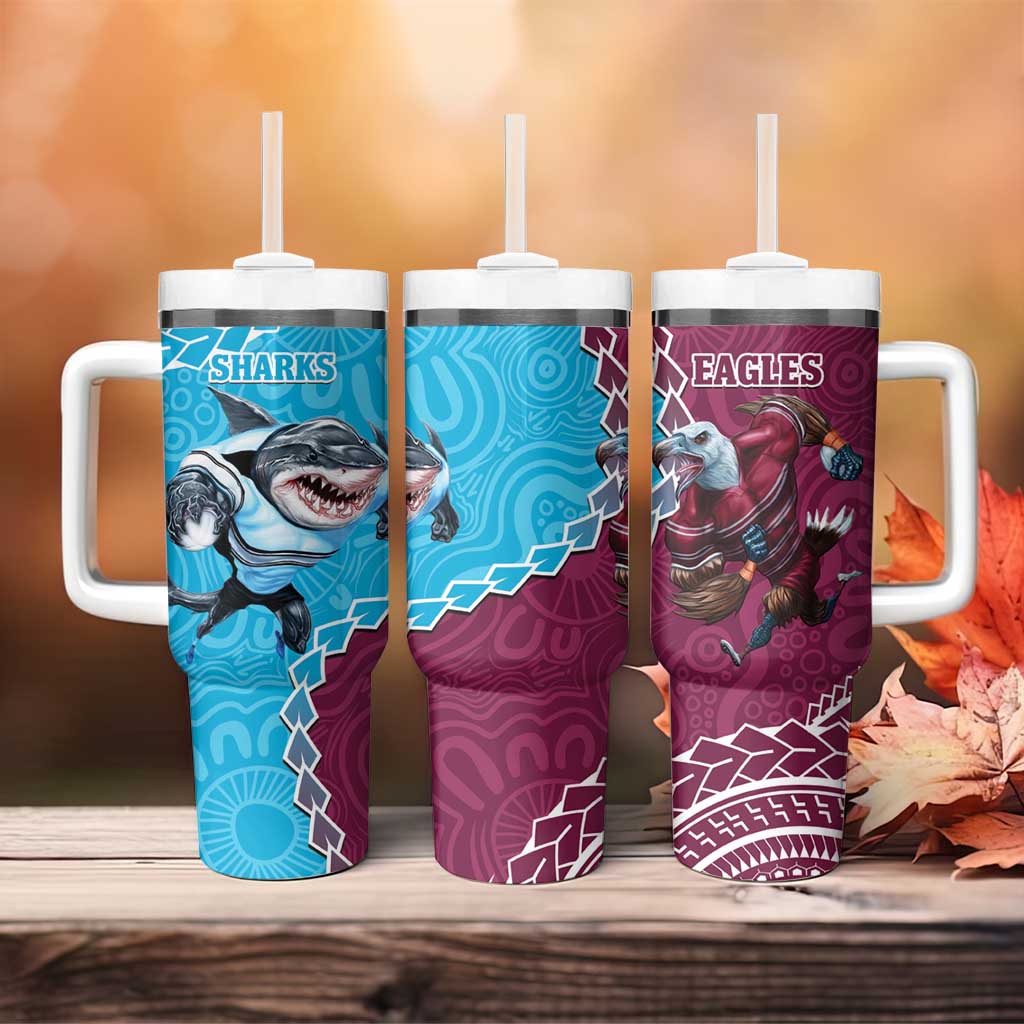 Eagles And Sharks Rugby Aboriginal Mix Polynesian Pattern Custom Stanley Cup 40 oz 30 oz Tumbler With HandleTVC2301321