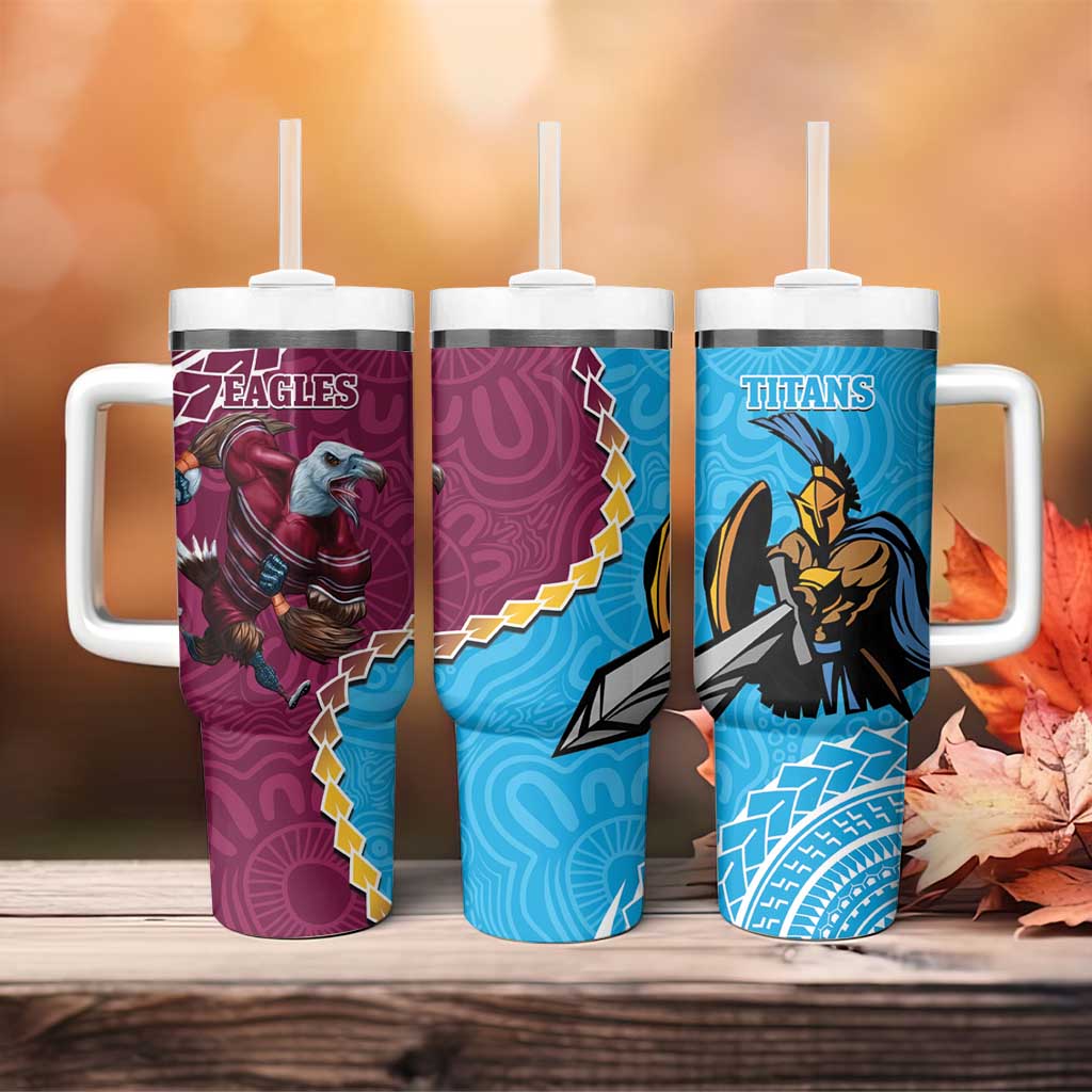 Eagles And Titans Rugby Aboriginal Mix Polynesian Pattern Custom Stanley Cup 40 oz 30 oz Tumbler With HandleTVC2301322