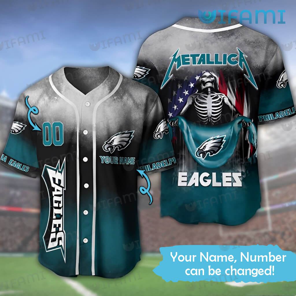Eagles Baseball Jersey Skeleton Metallica Usa Flag Custom Philadelphia Eagles Gift