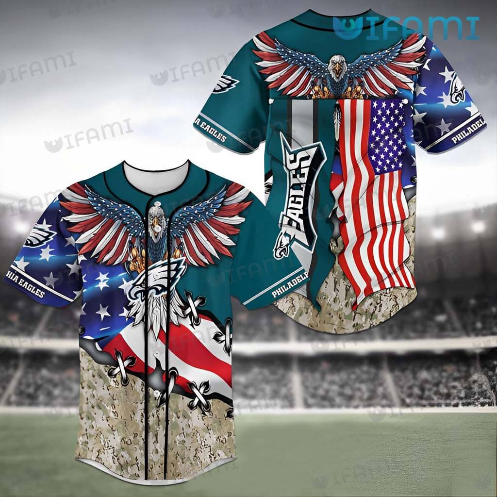 Eagles Baseball Jersey Usa Flag Stitches Camo Philadelphia Eagles Gift
