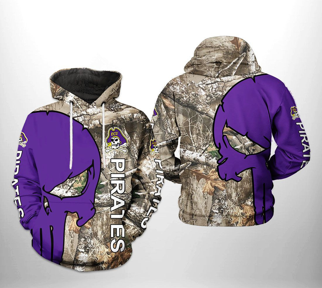 East Carolina Pirates NCAA Camo Veteran Hunting 3D All Over Print Hoodie, Zip Hoodie