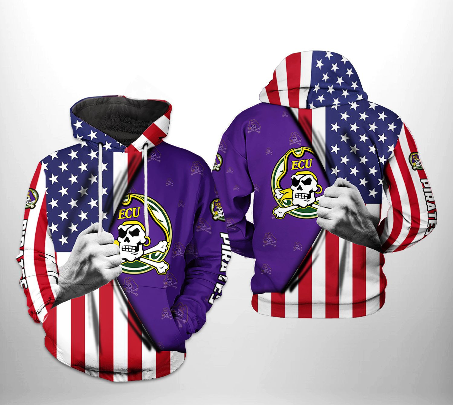 East Carolina Pirates NCAA US FLag 3D All Over Print Hoodie, Zip Hoodie