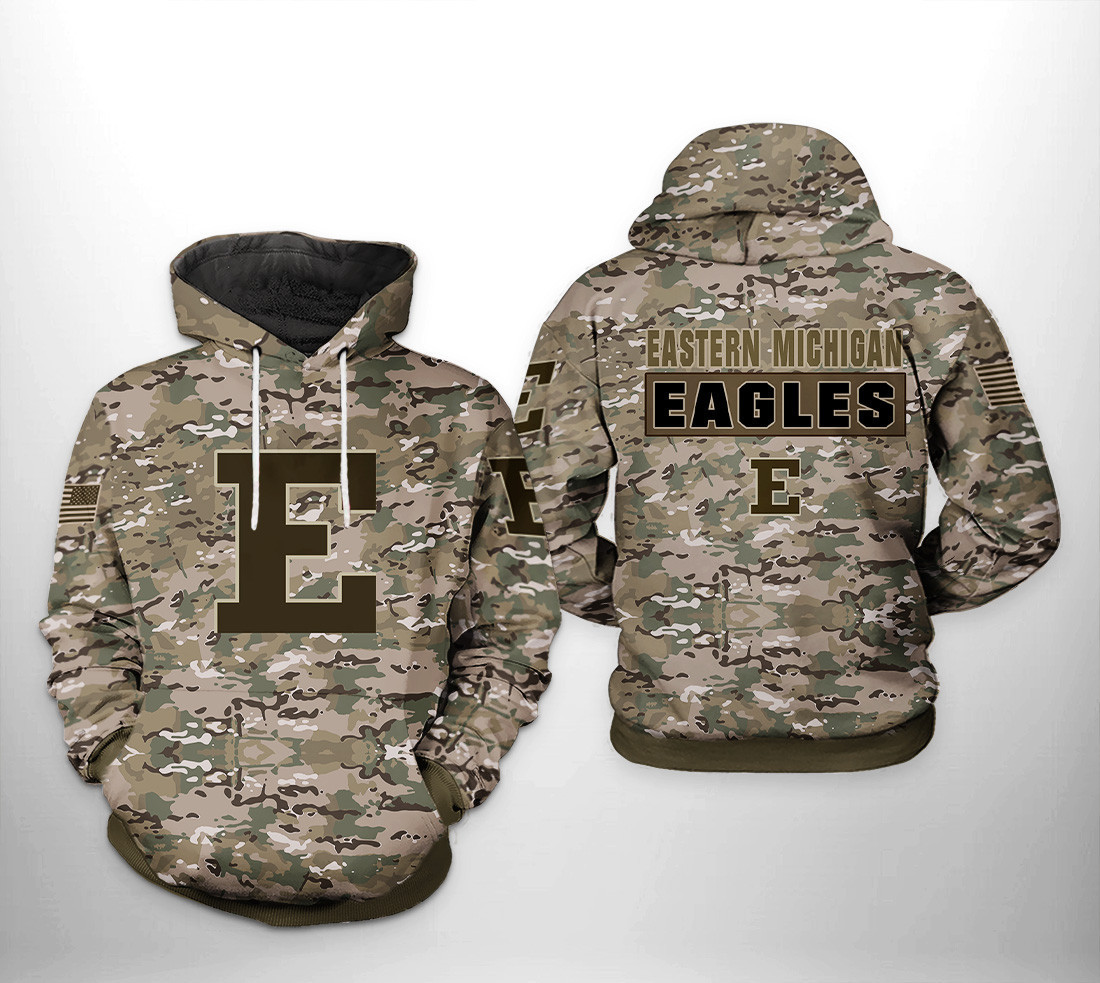 Eastern Michigan Eagles NCAA Camo Veteran 3D All Over Print Hoodie, Zip Hoodie
