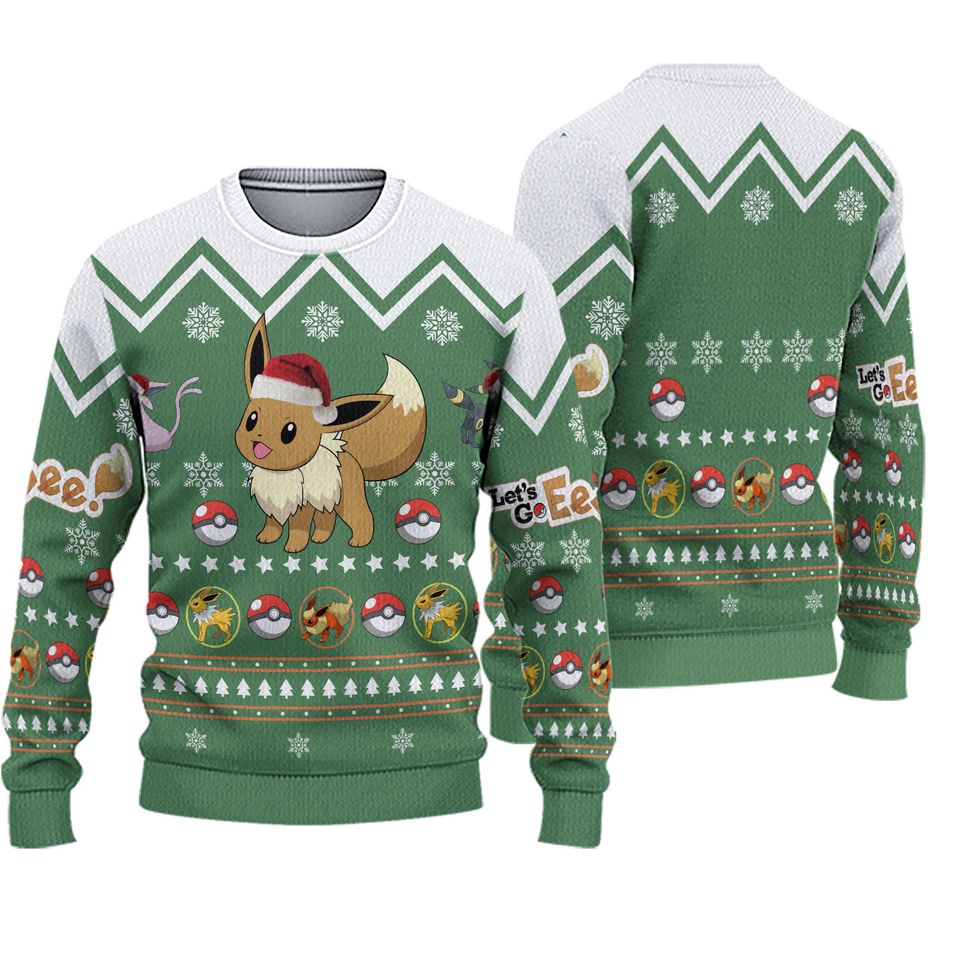 Eevee Ugly Christmas Sweater, Eevee Evolution Christmas Ugly Sweater