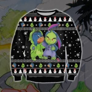 Eeyore And Grinch Ugly Christmas Sweater Adult 3D Funny Matching for family