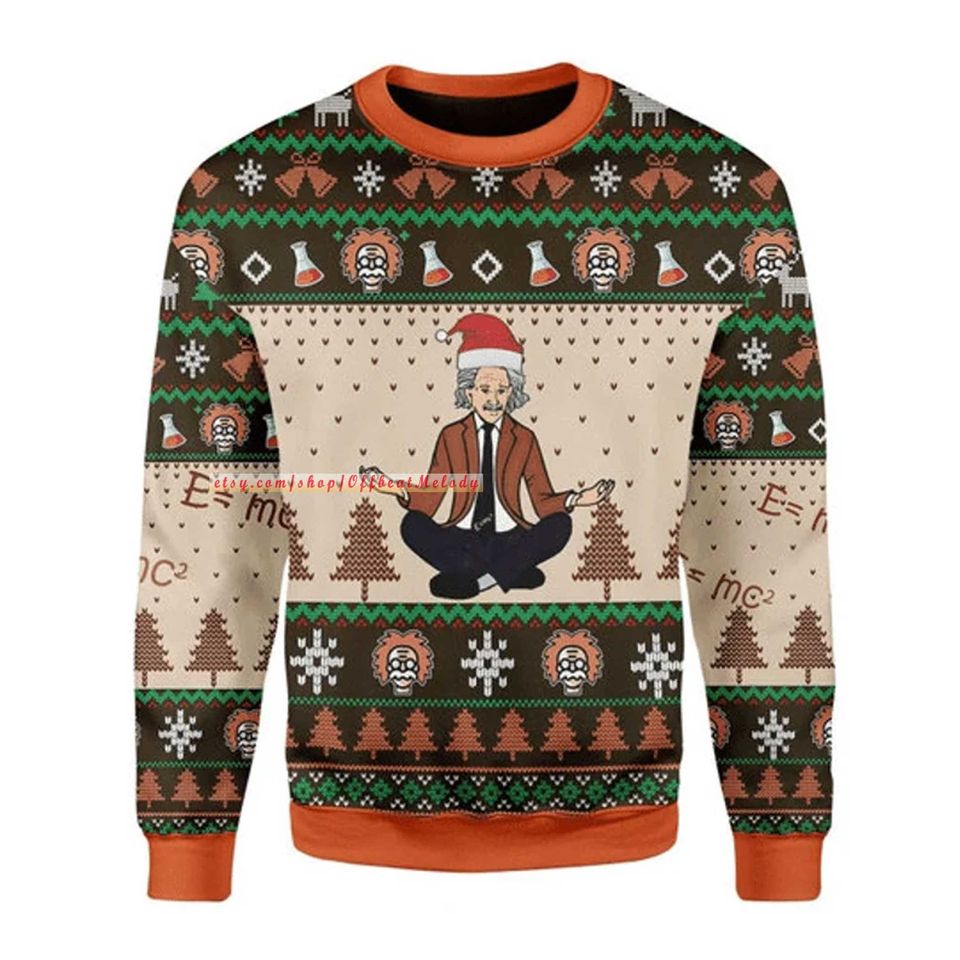Einstein Doing Yoga Ugly Sweater, Science Lover Christmas Ugly 3D Sweater
