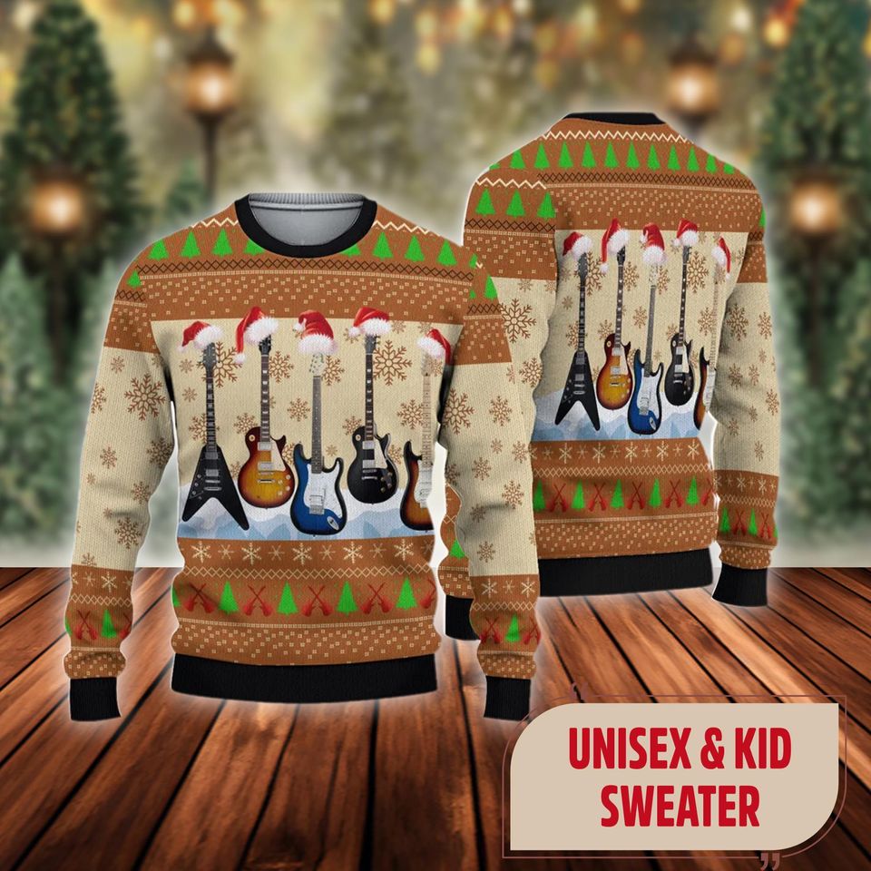Electric Guitar Christmas Ugly 3D Sweater, Funny Music Lover Gift - Image 2