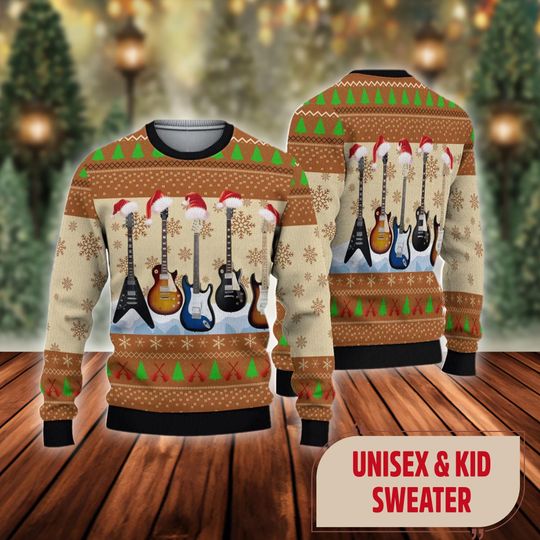 Electric Guitar Christmas Ugly 3D Sweater, Funny Music Lover Gift, Musical Christmas - Image 9