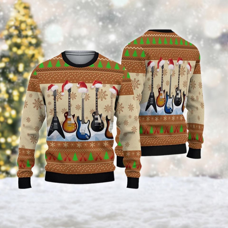 Electric Guitar Christmas Ugly 3D Sweater, Funny Music Lover Gift, Musical Christmas - Image 3