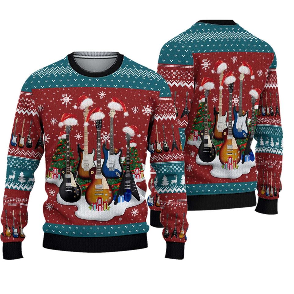 Electric Guitar Christmas Ugly Sweater, Guitarist Music Lovers Gift