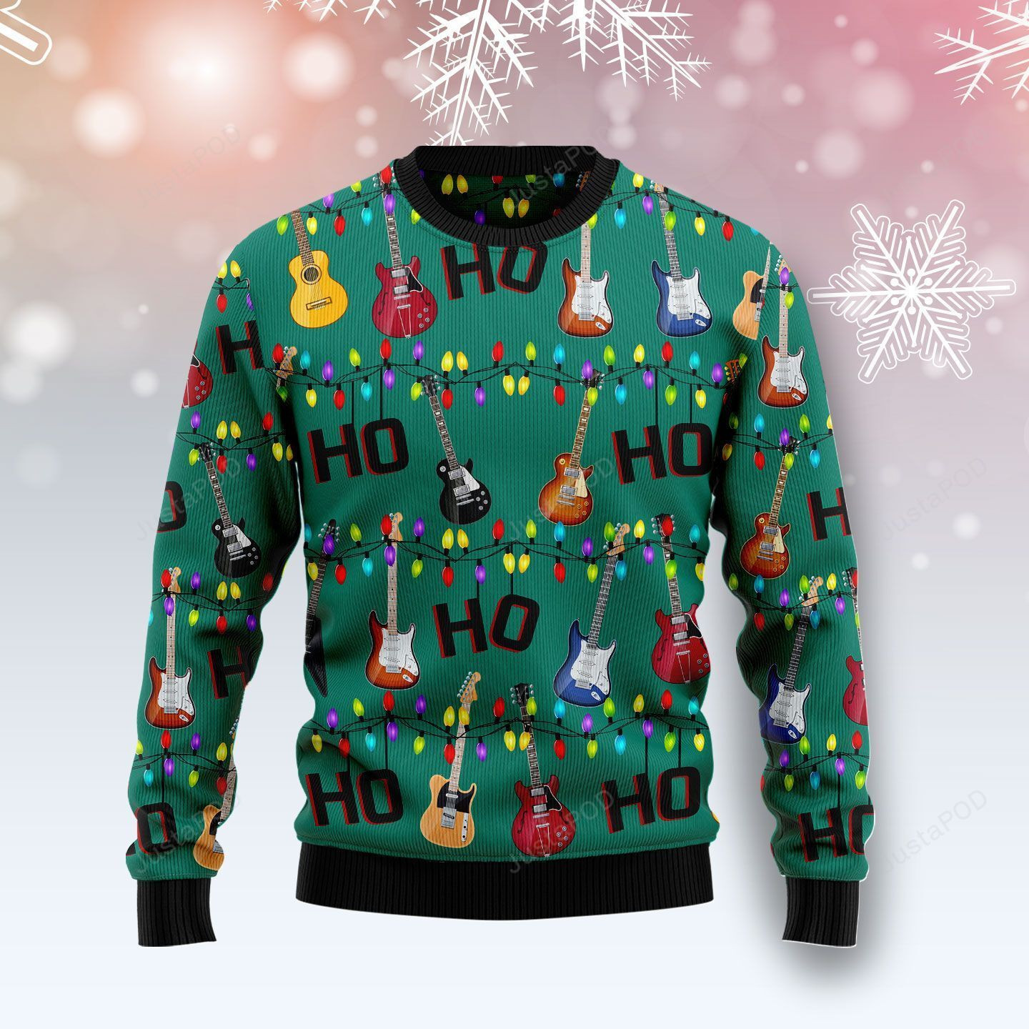 Electric Guitar Hohoho Ugly Christmas Sweater Adult 3D Funny Matching for family