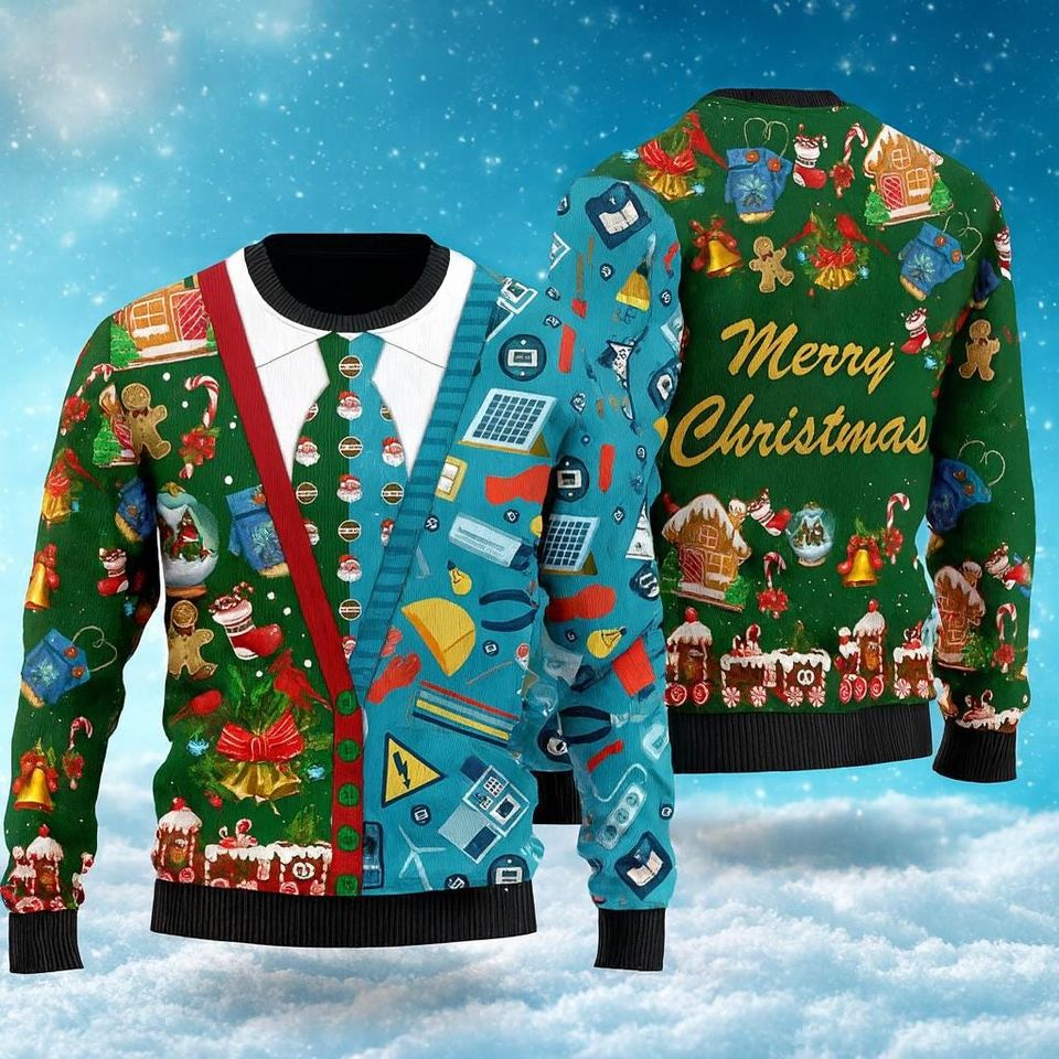 Electrician Christmas Ugly Sweater, Funny Holiday Pullover