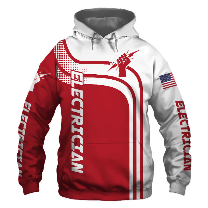 Electrician Red US Flag 3D All Over Print Hoodie, Zip Hoodie