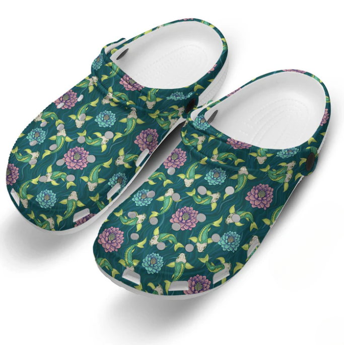 Elegant Green Koi Fish Crocs Crocband Clogs Shoes Comfortable For Men Women and Kids