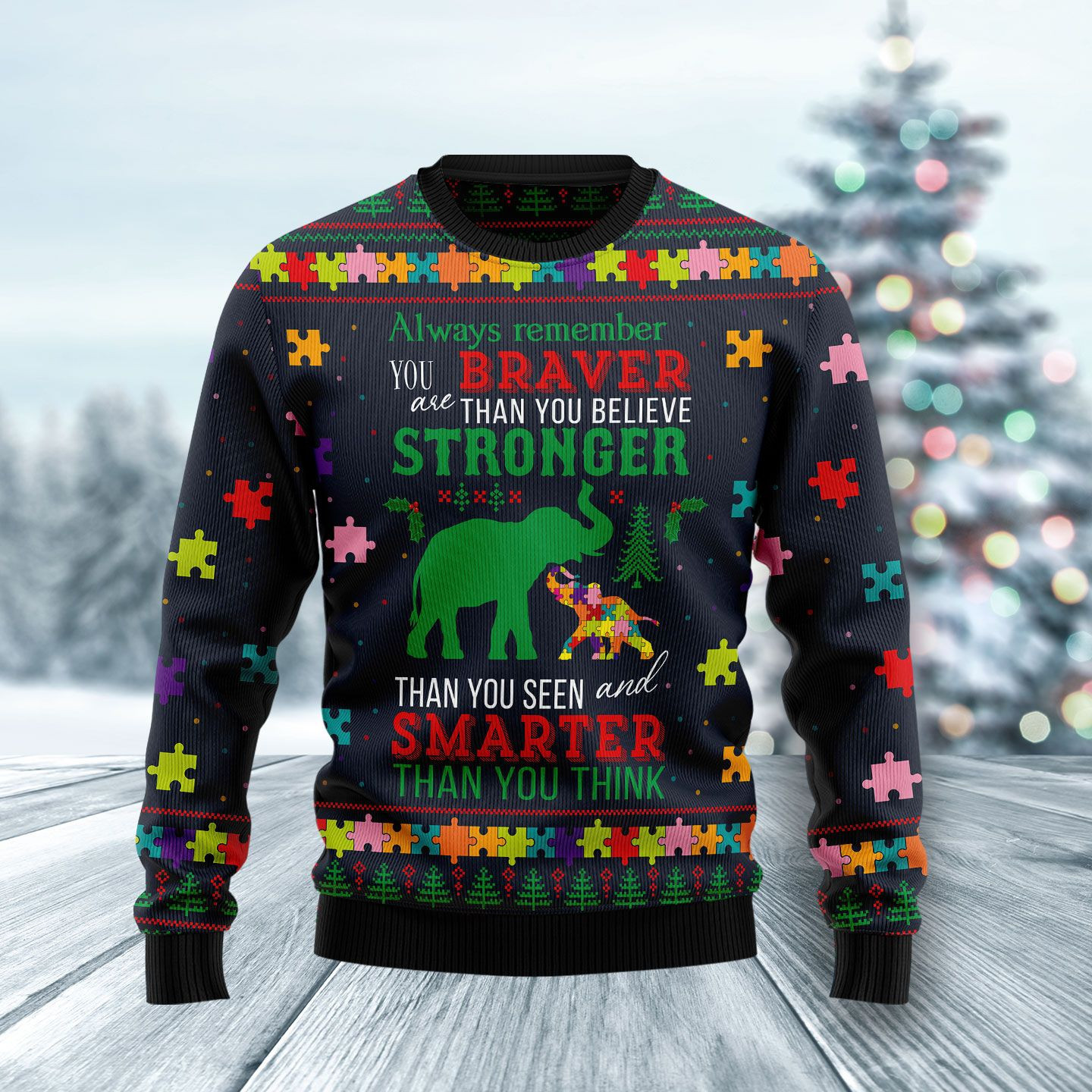 Elephant Autism Awareness Ugly Christmas Sweater Adult 3D Funny Matching for family