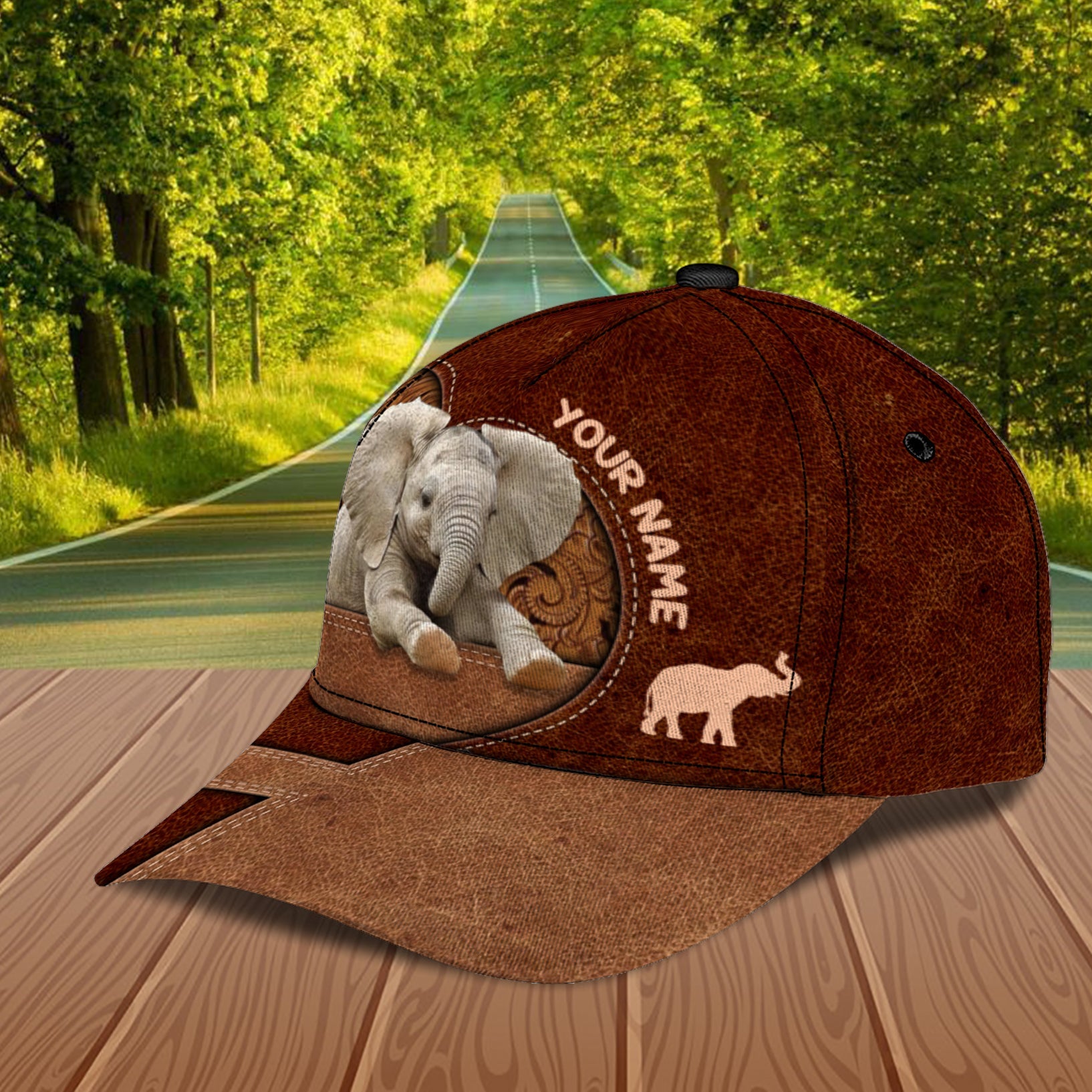 Elephant Brown Floral Heart Personalized Classic Cap, Personalized Gift for Elephant Lovers Trucker Hats Custom Hats Gifts For Men & Women