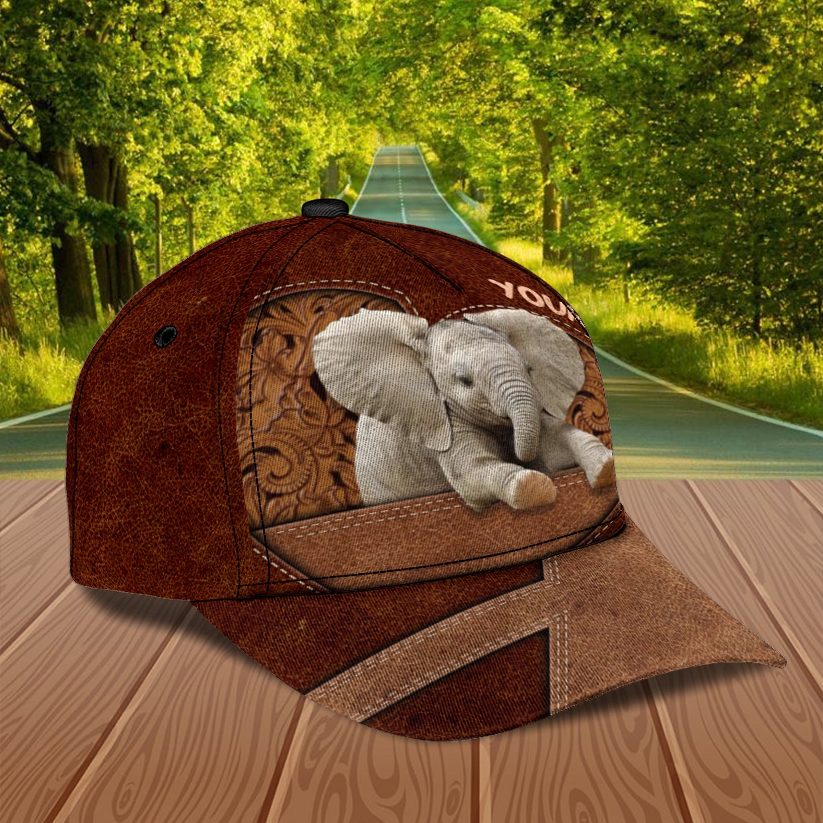 Elephant Brown Floral Heart Personalized Classic Cap, Personalized Gift for Elephant Lovers Trucker Hats Custom Hats Gifts For Men & Women