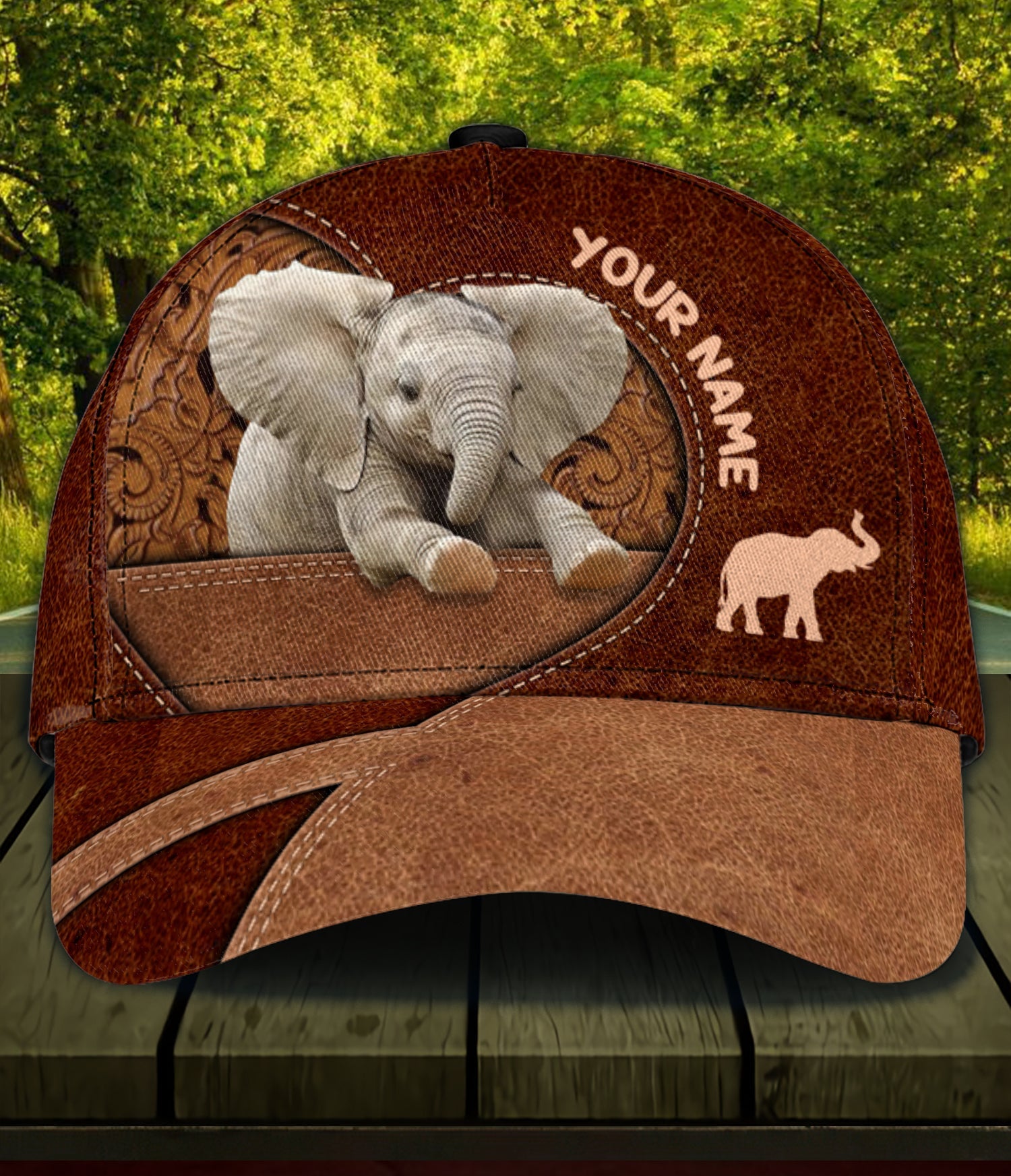 Elephant Brown Floral Heart Personalized Classic Cap, Personalized Gift for Elephant Lovers Trucker Hats Custom Hats Gifts For Men & Women