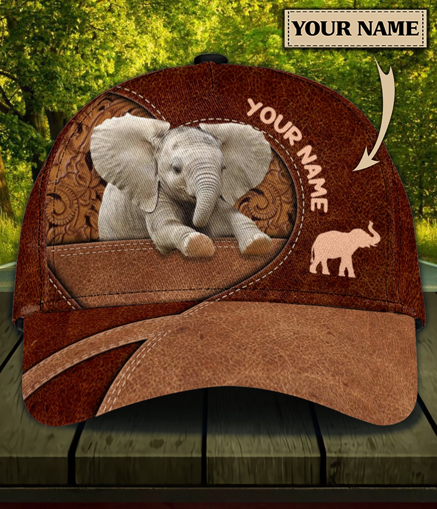 Elephant Brown Floral Heart Personalized Classic Cap, Personalized Gift for Elephant Lovers Trucker Hats Custom Hats Gifts For Men & Women