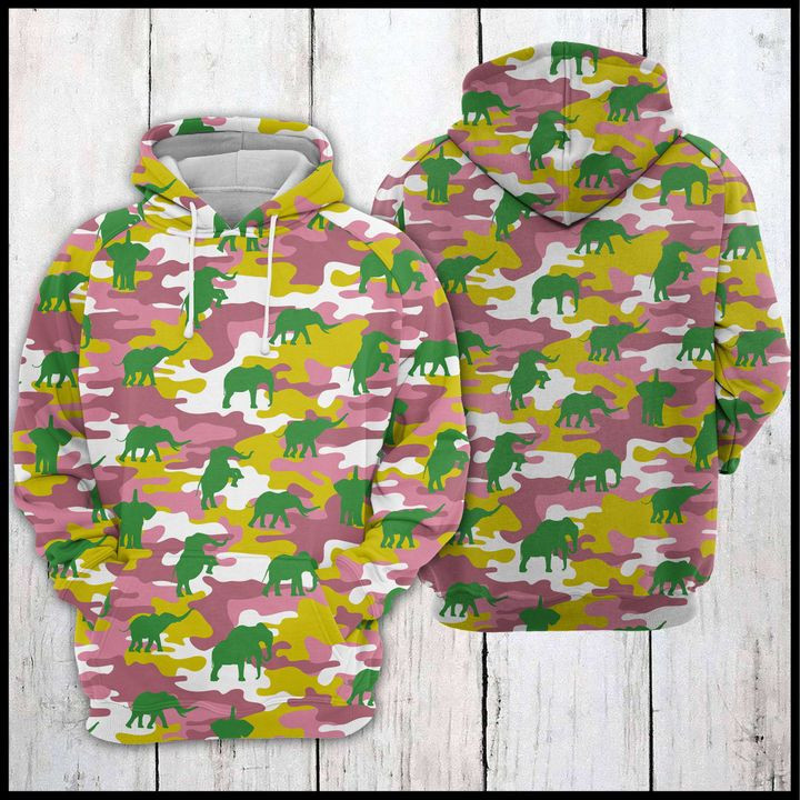 Elephant Camo 3D All Over Print Hoodie, Zip Hoodie