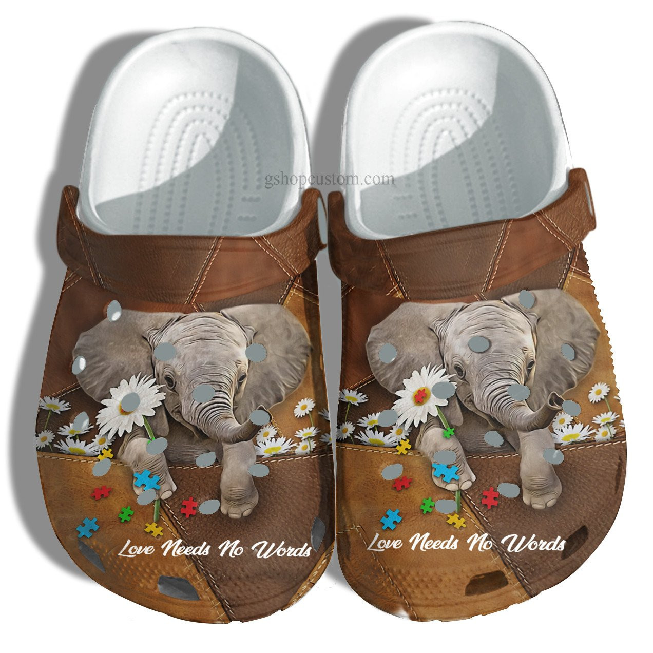 Elephant Daisy Flower Leather Shoes Gift Girl Women - Autism Awareness Love Need No Words Shoes Croc Clogs