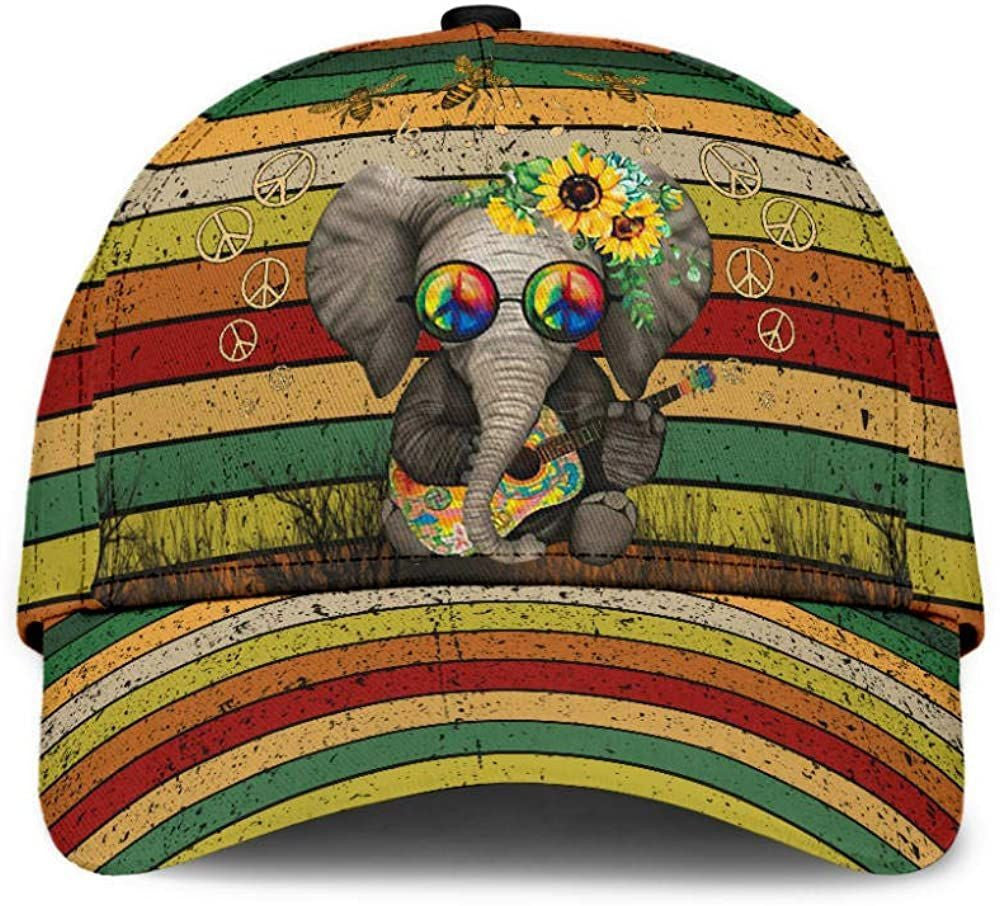 Elephant Hippie Flower Colorful 3D Printed Unisex Hat Classic Caps Baseball Caps Trucker Hats Custom Hats Gifts For Men & Women