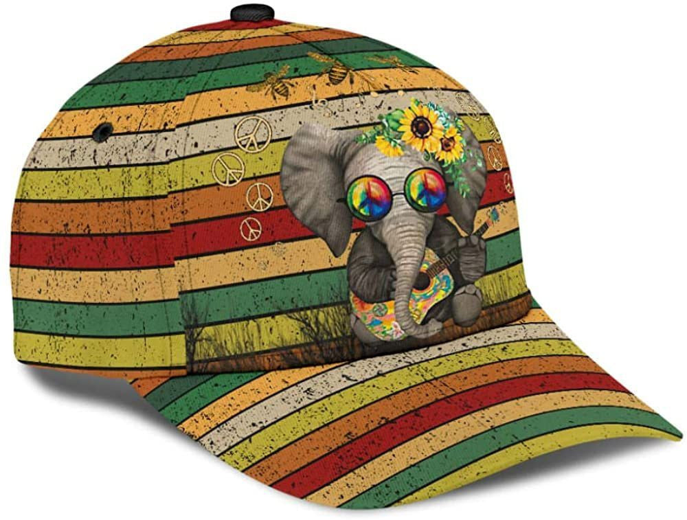Elephant Hippie Flower Colorful 3D Printed Unisex Hat Classic Caps Baseball Caps Trucker Hats Custom Hats Gifts For Men & Women