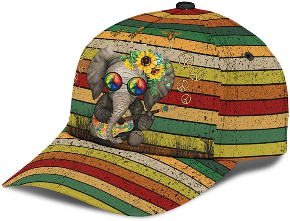 Elephant Hippie Flower Colorful 3D Printed Unisex Hat Classic Caps Baseball Caps Trucker Hats Custom Hats Gifts For Men & Women
