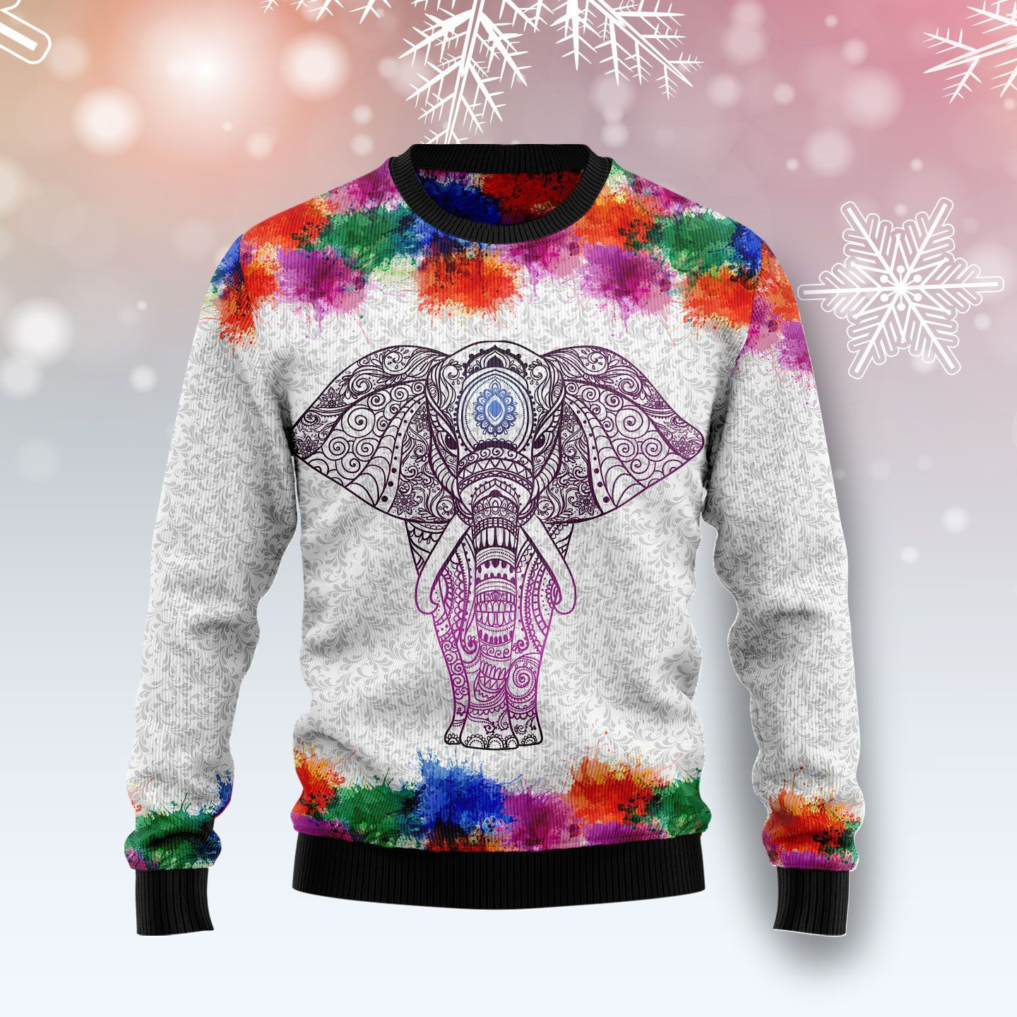 Elephant Mandala Color Ugly Christmas Sweater Adult 3D Funny Matching for family