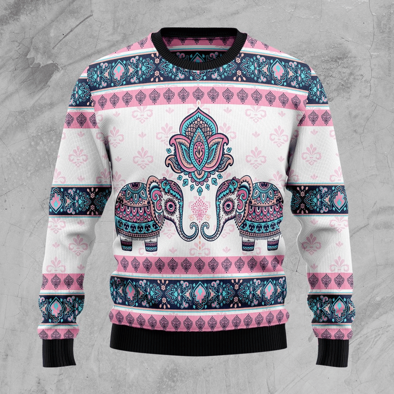 Elephant Mandala Ugly Christmas Sweater Adult 3D Funny Matching for family