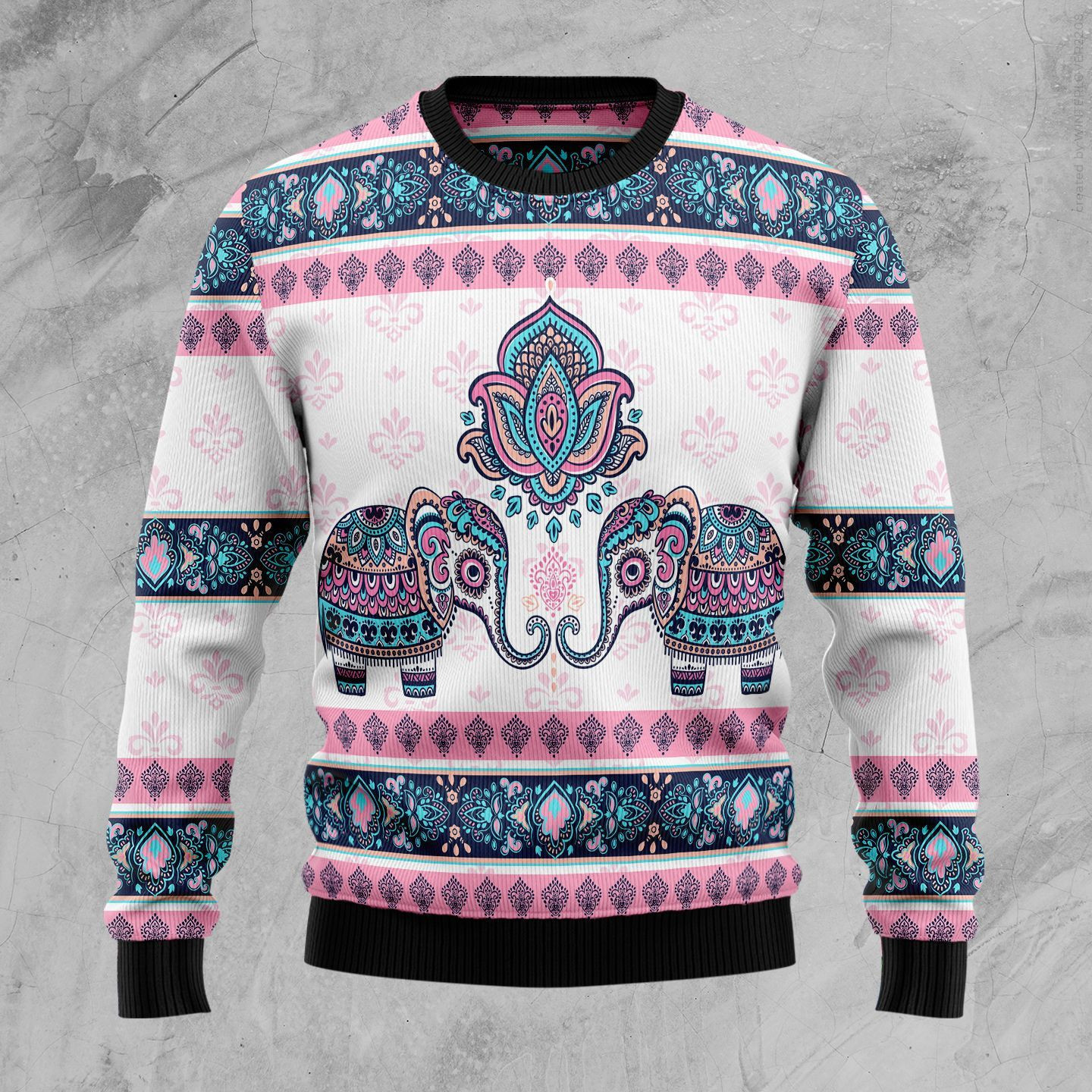 Elephant Mandala Ugly Christmas Sweater Adult 3D Funny Matching for family